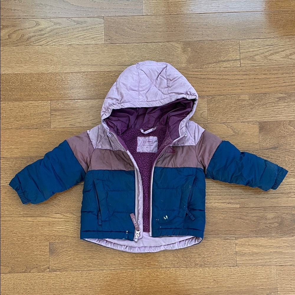 L.L. Bean Kids Puffer Jacket - Pink, Brown, and Blue